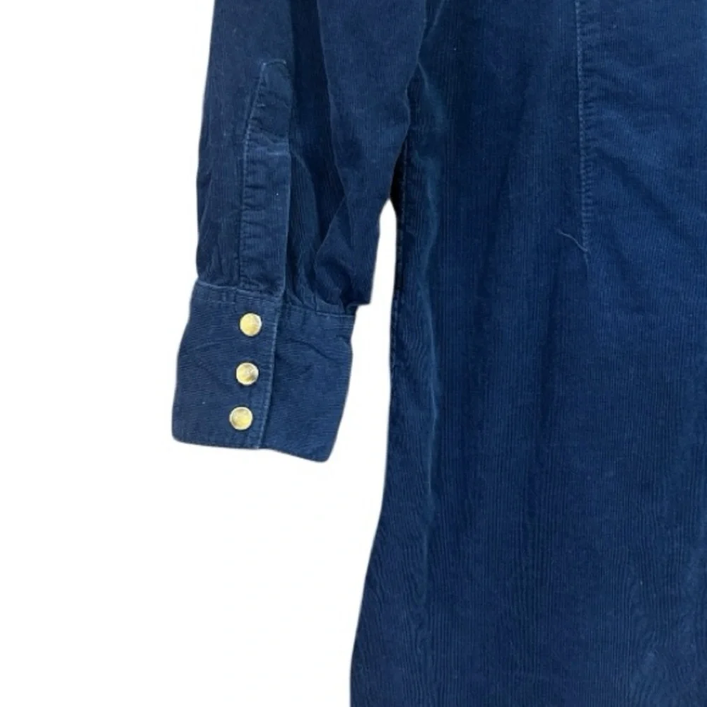 Ivy Jane Navy Blue Corduroy Embroidered Pearl Snap Dress Size Small - Picture 7 of 11